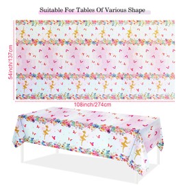 PHOGARY Fairy Table Cloth, 3 Pcs Plastic Butterfly Tablecloth Spring Floral Tablecover Forest Fairy Tablecloth Disposable Pink Ballet Tablecloths, Birthday Garden Party Decorations for Girls