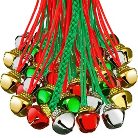 BBTO 120 Pieces Christmas Jingle Bell Necklaces Bulk Red and Green Bell Holiday Necklace Supplies Decorations Presents (Red, Green)