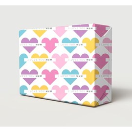 2 Sheets 2 Tags Mother's Day Multi Colour Hearts I LOVE YOU MUM Design Wrapping Paper Pink Mum Birthday Gift Wrap (PA)