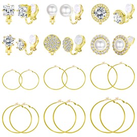 NEWITIN 12 Pairs Clip On Earrings for Women Cute Earring Crystal Pearl Stud Charming Fashion Earring Non Piercing Clip on Stud Earrings for Women