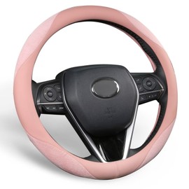 ALEMODR Pink Suede Leather Steering Wheel Cover Universal 15 inch