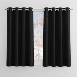PONY DANCE Black Out Curtains 45 Inch Drop for Bedroom Thermal Insulated Curtains Eyelet for Small Window Treatment Short Blackout Curtains for Room Darkening, W46 X L45, 2 Panels, Black