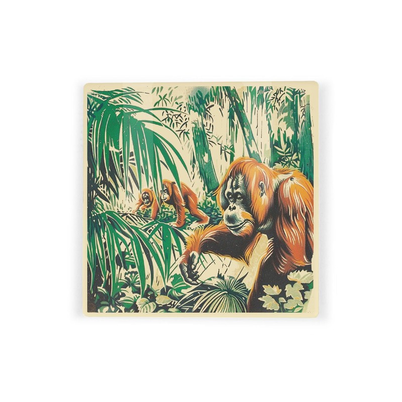 Vintage Jungle Ceramic Coaster Set - Exotic Safari Elephant Monkey