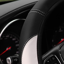 Zpana Car Steering Wheel Cover, Leather Elastic No Inner Ring Vehicle Steering Wheel Protector for 14.5-15Inch, Anti Slip Auto Interior Protection Accessories, Universal for SUV Sedan Truck (White)