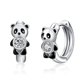 Tiny Panda CZ Cartilage Small Hoop Earrings for Women Teen Girls Cute Sterling Silver Plated Animal Mini Sleeper Huggie Hoops Round Cirlce Piercing Hooped Fashion Jewelry Gift