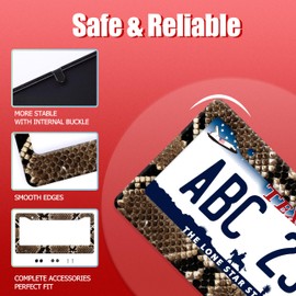 Snake Print License Plate Frame Brown Animal Skin Texture License Plate Holder Funny License Plate Stainless Steel Snake Car Accessories with Screws for Men Women Car Decoration 12.3"x6.3"
