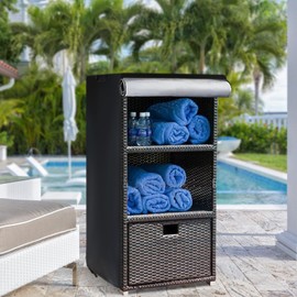 Kasla Pool Towel Rack Cover Outdoor, Waterproof Covers for Rattan Wicker Storage Cabinet for Poolside, Patio, Backyard-18"x18"x41"(Cover Only)