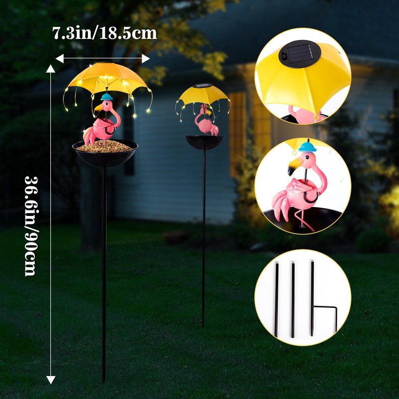 DUNGGLE Solar-Powered Bird Feeder with LED Flamingo Light - Vibrant