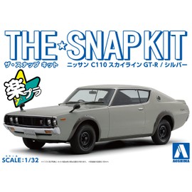 Aoshima Bunka Kyozai 1/32 The Snap Kit Series Nissan C110 Skyline GT-R Silver Color Coded Plastic Model 18-A