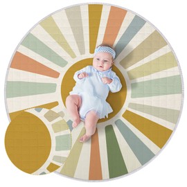 Wesiti Baby Play Mat Non Slip 40 x 40'' Large Baby Activity Mat Round Baby Tummy Time Mat Washable Foldable Floor Pads for Babies Crawling Mat for Infant Nursery Room Indoor Outdoor (Boho)