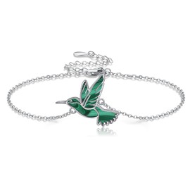 DAYLINLOVE Hummingbird Bracelet 925 Sterling Silver Malachite Hummingbird Bracelets Hummingbird Jewellery Gifts for Women Girls Mum Hummingbird Lovers