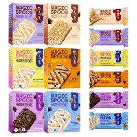 MAGIC SPOON Treats - High Protein Bars, Low Carb, Keto Friendly, 1g of Sugar, Gluten Free, Crispy Treat Cereal Bar, On-The-Go Healthy Snack (1 of each Marshmallow, Chocolate PB, Blueberry Muffin, Double Chocolate, Smores, Salted Caramel)