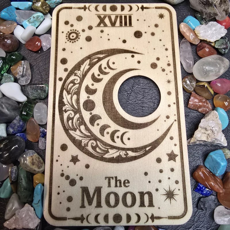 Moon Tarot Card Crystal Sphere Stand, Crystal Holder, Wood Stand,