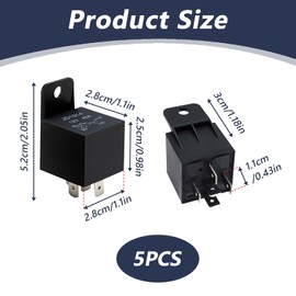 Pack of 5 Relays 12 V 40 A, 5 Pin Car Relay, Car Moto Coil Switching Relay with High Load Capacity, Ideal for Cars, Motorcycles and Scooters, Robust and Durable Relay with Universal Compatibility