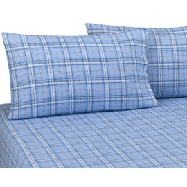 DELANNA Flannel Pillowcases 100% Cotton King Size 20" x 40" Includes 2 Pillowcases (King, Blue Plaid)