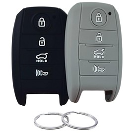 REPROTECTING Silicone Rubber Key Fob Cover Compatible with (4 Buttons) 2013-2018 Kia Forte Forte Koup NIRO Optima Rio Sorento Soul Sportage (Black Grey)