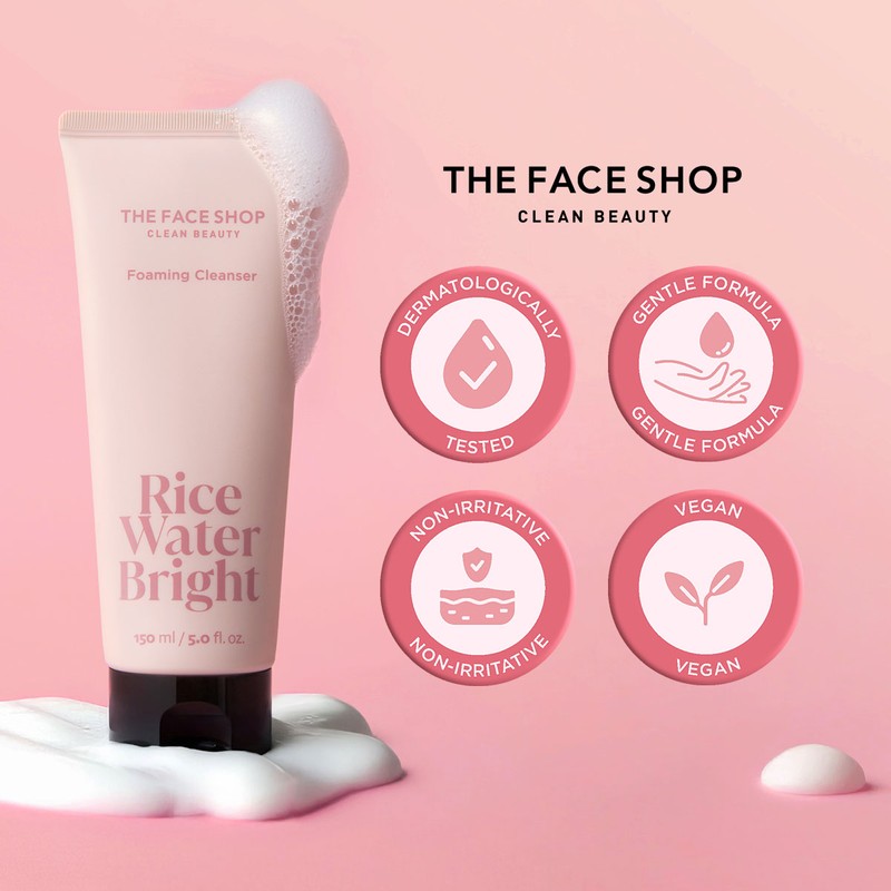 THE FACE SHOP Rice Water Bright Foaming Cleanser 150ml, gentle