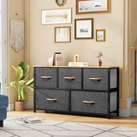 DWVO Dresser for Bedroom with 5 Drawers - Fabric Storage Tower, Long Fabric Dresser, Organizer Unit for Bedroom, Closet, Hallway