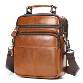 NIUCUNZH Genuine Leather Messenger Bag Men Small Sling Shoulder Pack Man Purse Crossbody Brown