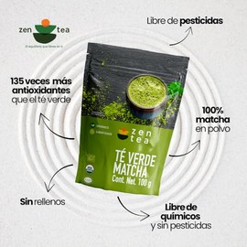 Zen Tea Té Verde Matcha Natural y Orgánico Sin Azúcar 100g                                                                                            