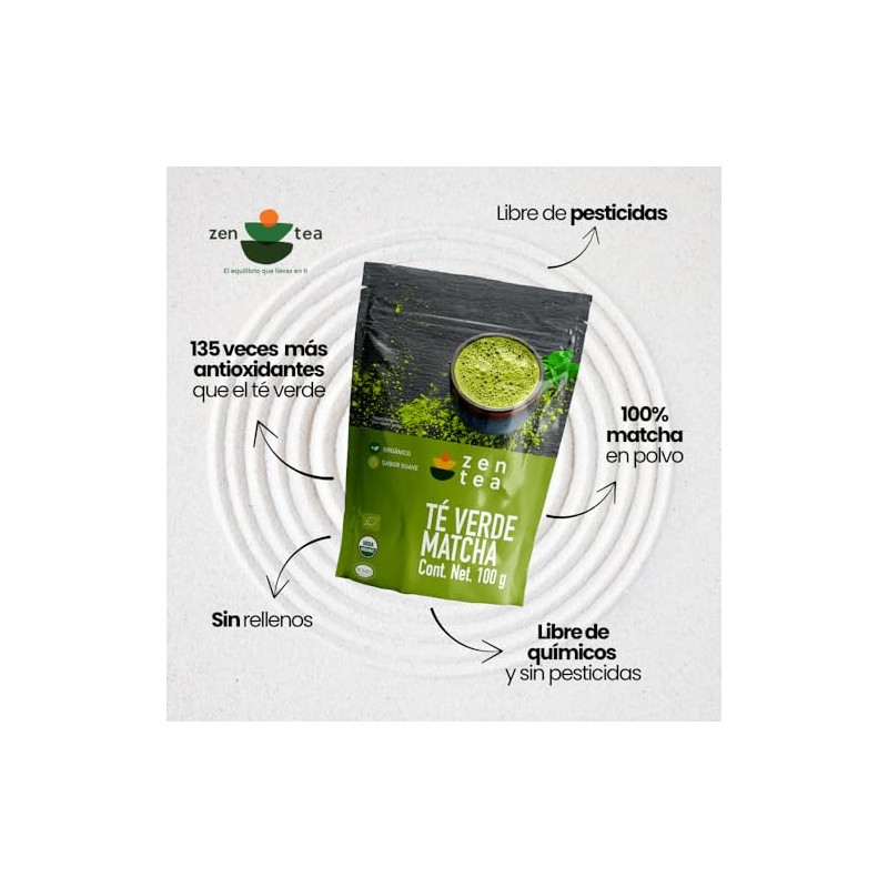 Zen Tea Té Verde Matcha Natural y Orgánico Sin Azúcar
