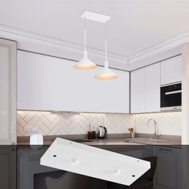 Two Pendant Light Linear Canopy Accessory Light Kit, 14 inch Flush Mount Cluster Canopy, Hanging 2 Lights with One Outlet Box for Kitchen Island, Mounting Hardware Included, Matte White…