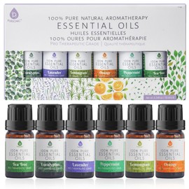 Pursonic Essential Oils Set - Top 6 Aromatherapy Blends Gift Set - 10ml 100% Pure Essential Oils for Diffusers, Home, Massage, & Bath (Eucalyptus,Lavender,Lemongrass,Orange,Peppermint,Tea Tree)