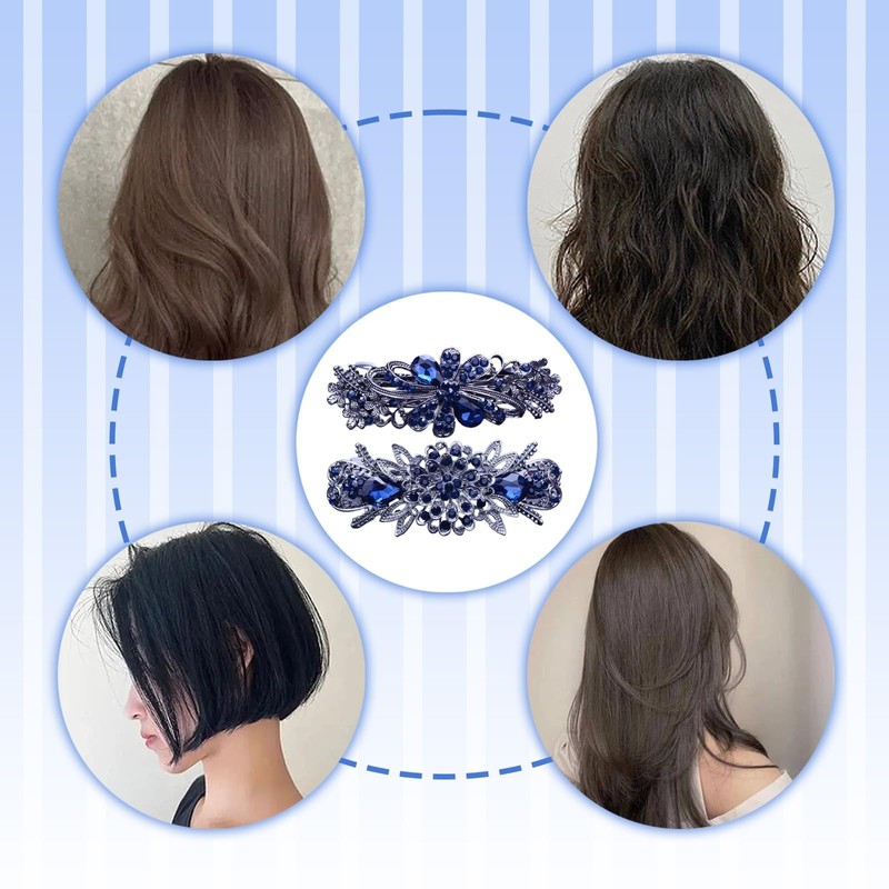 2Pcs Set Elegant Hair Accessories, Crystal Vintage Blue Hair Barrettes