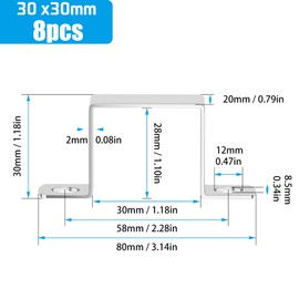 sturiz Pack of 8 Square Pipe Clamps 304 Stainless Steel Square Tube Pipe Clamps 30 x 30 mm Square Tube Clamp U Clamp Square for Front Doors Windows Water Supply and Other Pipes
