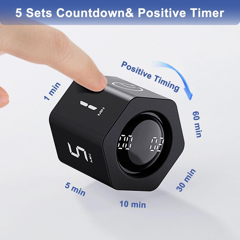 Foyucool Hexagon Digital Productivity Timer, Rotating Pomodoro Timer with 1-5-10-30-60