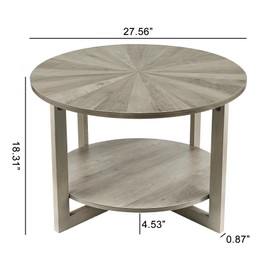 Round Coffee Table with Storage, Mid Century Modern Engineered Wood Coffee Table, Small Coffee Tables for Living Room, Grey Tea Table, Rustic Wooden Circle Center Table Living Room Furniture