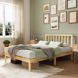 Novilla 12 Inch Full Size Bed Frame Solid Wooden Full Bed Frames with Classic Headboard Wood BedFrame Foundation, No Box Spring Needed, Easy Assembly, Pine