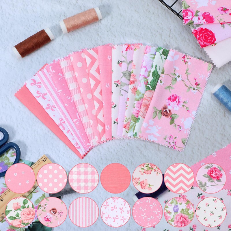 42Pcs Pink Charm Packs for Quilting, 100% Cotton Fabric Squares