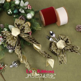 LaRibbons Moss Green and Gold Velvet Ribbon Wired, 10 Yards 2.5 Inch Wide Double Faced Plaid Glitter Velvet Ribbon for Christmas Tree, Gift Wrapping, Wreath Bow, Outdoor Decoration