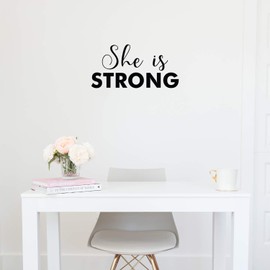 Vinyl Wall Art Decal - She is Strong - 11" x 22" - Modern Inspirational Positive Cute Girly Quote Sticker for Girls Room Bedroom Closet Playroom Living Room Office Yoga Ballet Feminine Decor (Black)