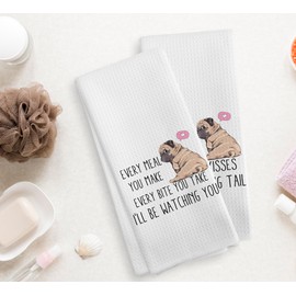 NOQL Pug Dog Towel, Dog Kitchen Towels, Pug Dog Kitchen Towels and Dishcloths Set of 2, Pug Dog Decor, Pug Gifts for Pug Lovers, Pug Stuff, Pug Dog Mom Gifts for Women, 16×24 Inches