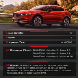 cciyu Air Conditioning Compressor for Mitsubishi Lancer for Outlander 2.0L 2.4L 2008-2009 Replaces AC Compressor for Car 97487 98487