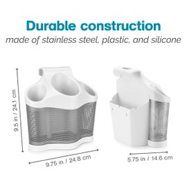 Polder Style Station, Tool Organizer for Hair Dryer, Curling Iron, and Straightener, Easy-to-Store Hair Styling Station, White and Silver