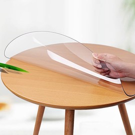 60 Inch Diameter Clear Round Plastic Protector Cover Vinyl Tablecloth Clear PVC Placemats Circle Desk Pad Dining Coffee Table Wood Furniture Protector Wipeable Water Resistant Table Runner Protector