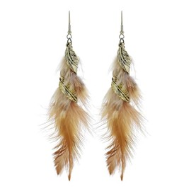 Elegant Feather Dangle Earrings for Women - Bohemian Feather Earrings for Women, Black/White/Red Long Feather Earrings - Brown