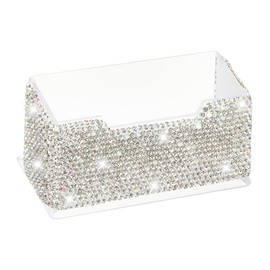 PATIKIL Rhinestone Business Card Holder, Crystal Business Card Holders Bling Business Card Organizer Display Stand for Desktop Desk Office Exhibition, White