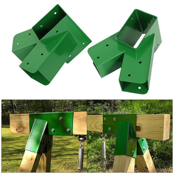 ECOTRIC 2 Pcs A-Frame Swing Set Bracket Heavy Duty Steel Green w/Mounting Hardware (2 Brackets) for 2 (4" x 4") Legs & 1 (4" x 6") Beam