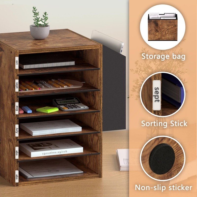 Unionly, 6 Tier Adjustable Countertop Mail Sorter, Mailboxes With Name