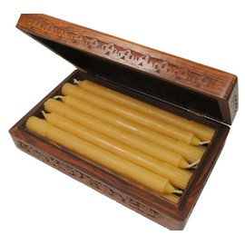 BCandle 100% Beeswax Candles Organic Hand Made - 8 Inch Tall, 3/4 Inch Diameter, Wood Box, Tapers (Pack of 12)