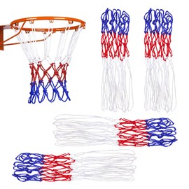 TSHAOUN 4 Pack Heavy Duty Basketball Net, Basketball Net Replacement Kit, Red White & Blue Tri-Colored Basketball Nets Replacement, 12 Loops Basketball Net for Outdoor Indoor Sports (4 PCS)