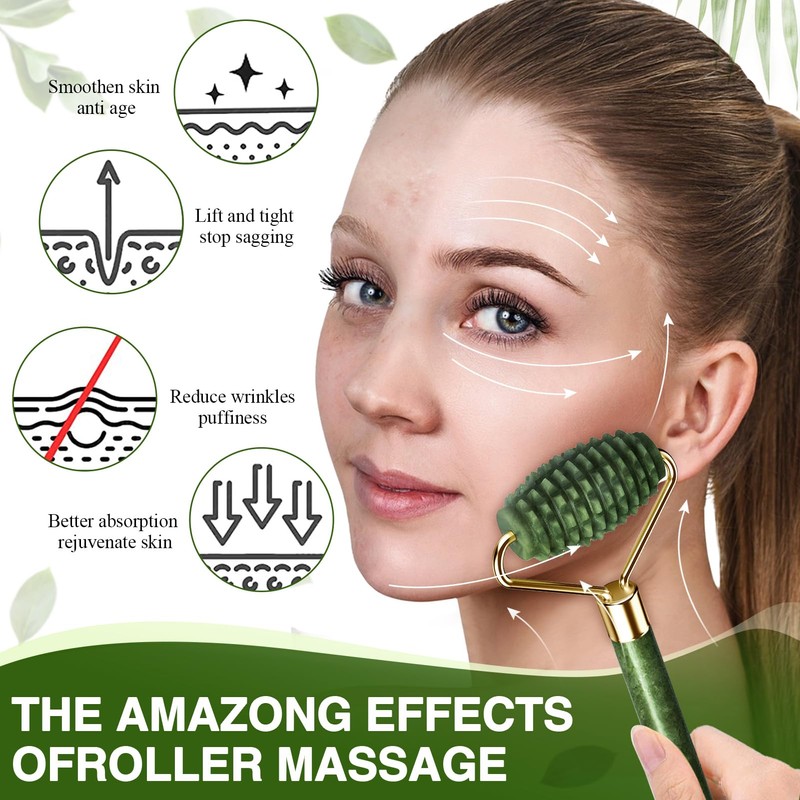 Gua Sha Stone & Face Roller Set Natural Jade Roller