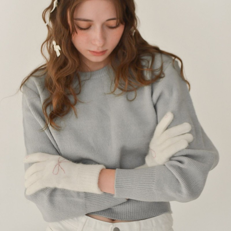 Dederit Dederrit Heart Ribbon Cubic Finger Hole Touch Wool Knit