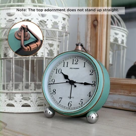 Peakeep 4" Small Battery Operated Antique Retro Analog Alarm Clock for Room Decor, Silent Elegant Bedside Desk Table Gift Clock