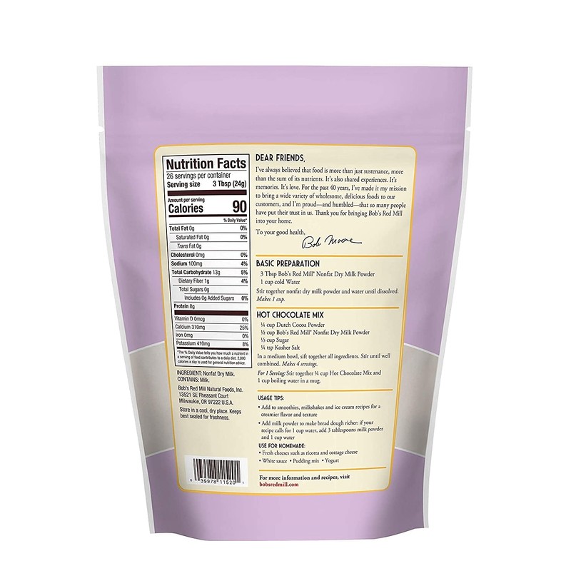 Bob's Red Mill Non-Fat Dry Milk Powder, 22oz (Pack of