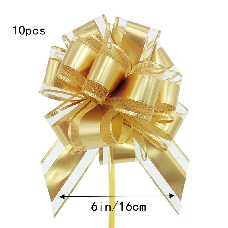 GAKA FAVOR 10Pcs Gold Pull Bows(6 Inch),Large Organza Pull Bows